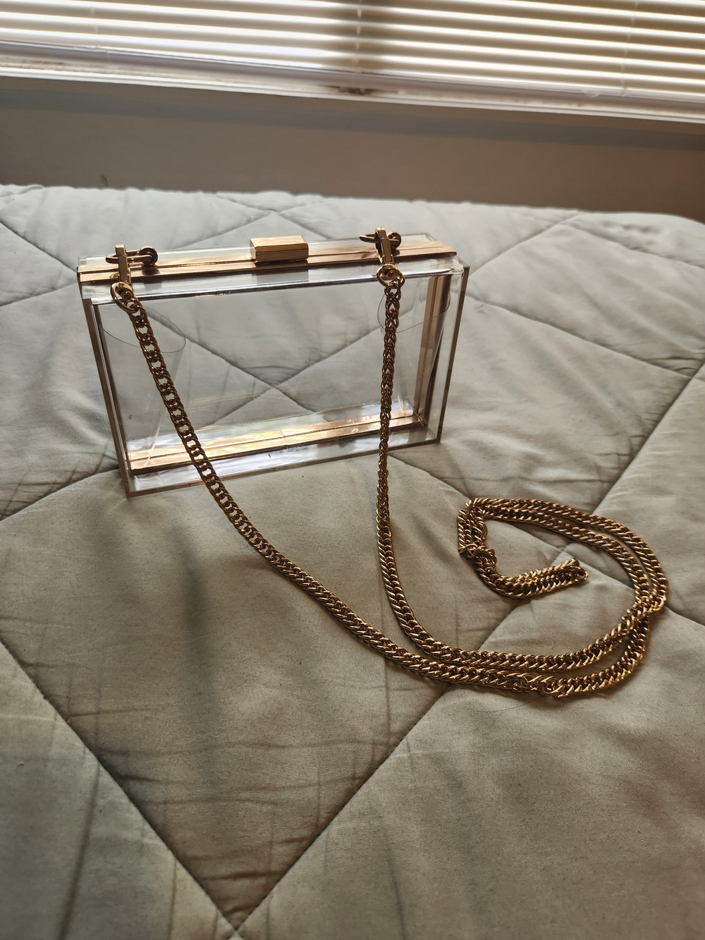 Clear Acrylic Box Crossbody Bag with Gold Chain